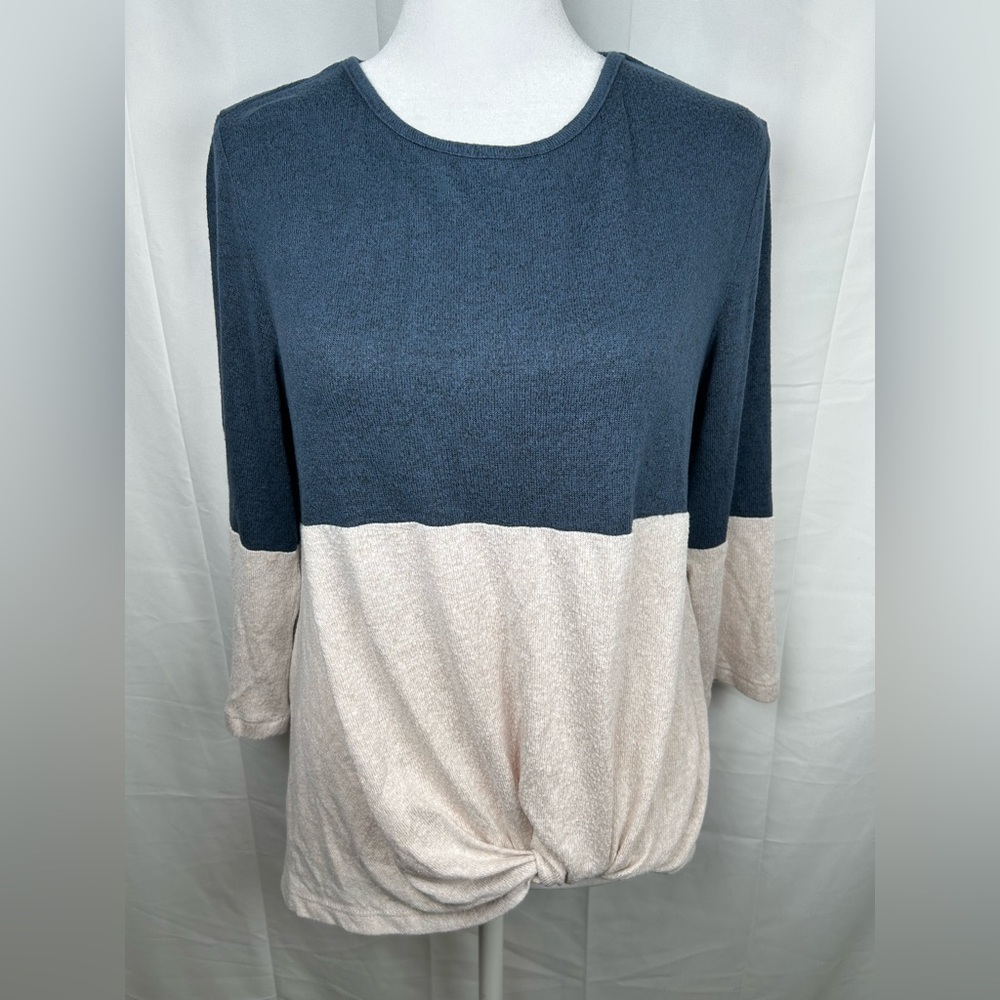 Market & Spruce Color Block Twist Knot Sweater Women’s Small Blue 3/4 Sleeve